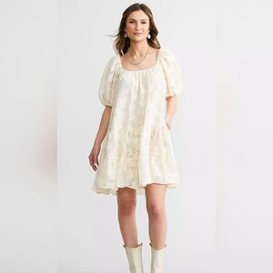 Jacqui E Cream Puff Sleeve Sundress